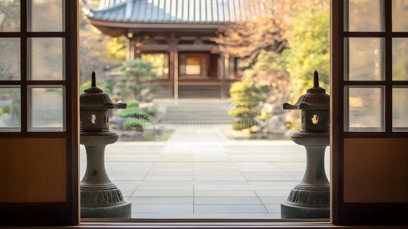 Generative AI Japan Temple Entry Frame by Traditional Architecture Evidențiind patrimoniul și seninătatea businului royalty free illustration