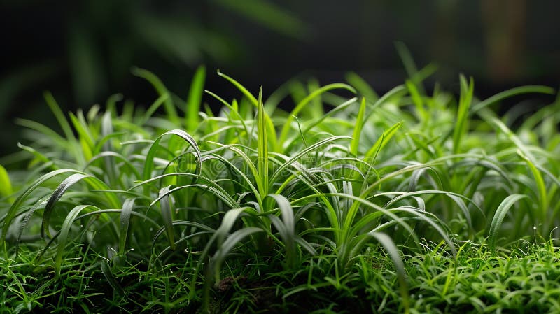 Generative AI : Kyoto dwarf grass Ophiopogon japonicus Mini Mondo Grass Snakes Beard business concept.