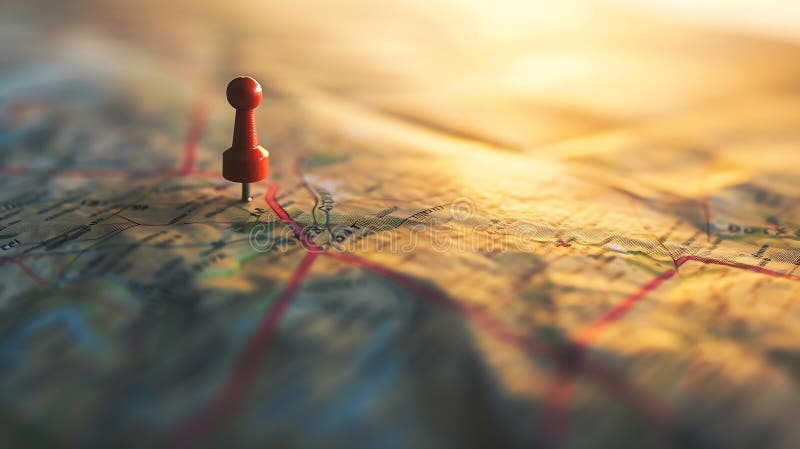 Generative AI Location marking with a pin on a map with routes. Find your way. Adventure, discovery, navigation, c vector illustration