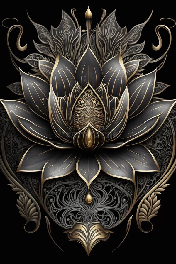 Generative AI. Lotus Flower Black and Gold Intricate Details Gothic ...