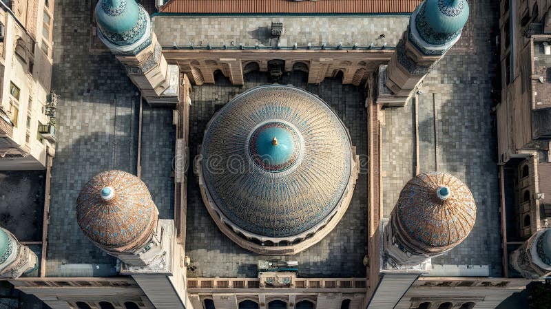 Generative AI-Luftaufnahme Capturing the Majestic Dome a Iconic Mosque with Intricate Architecture business con stock abbildung