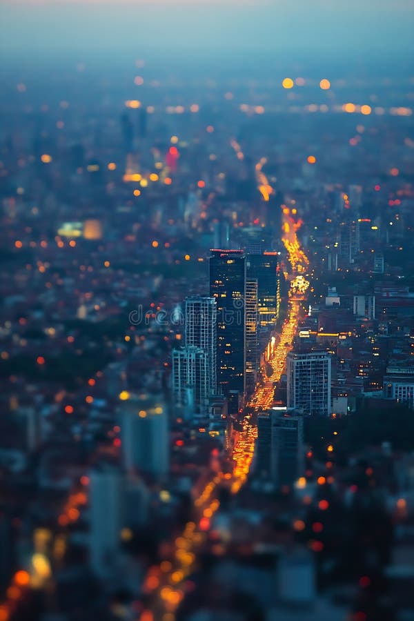 Generative AI Luftaufnahme City Skyline bei Dusk mit hellen City Lights und Energetic Nightlife Vibes business c lizenzfreie abbildung