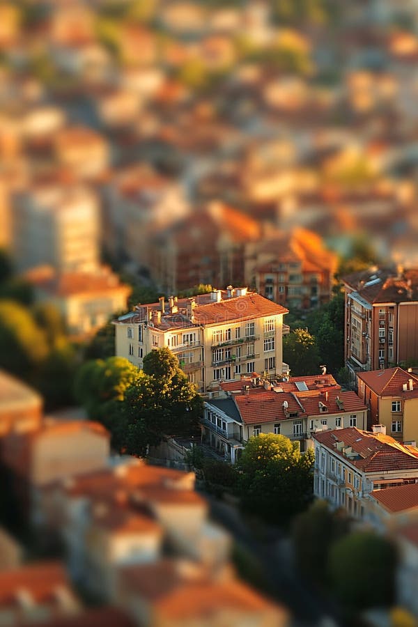 Generative AI-Luftaufnahme der städtischen Nachbarschaft mit dem Geschäftskonzept 'Rows of Colorful Buildings'. vektor abbildung
