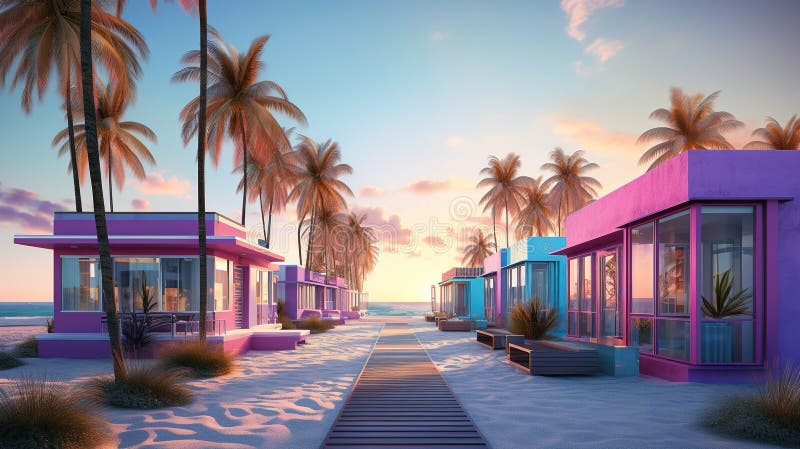 Generative AI, Miami Summer Vibes retro illustration. Vintage pink