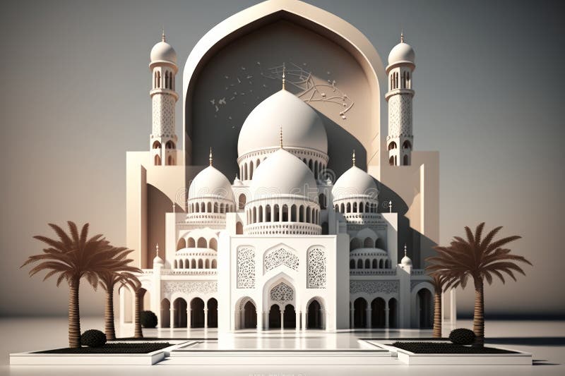 Generative Ai Of Mosque With Palm Trees In Background Ramadan Kareem