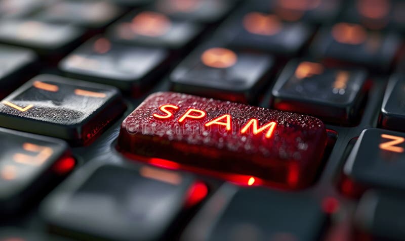 Butonul de alertă pentru spam roșu de pe o tastatură care ilustrează amenințările la adresa securității cibernetice și conceptele vector illustration