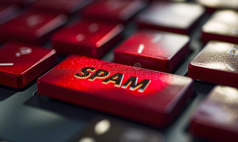 Butonul de alertă pentru spam roșu de pe o tastatură care ilustrează amenințările la adresa securității cibernetice și conceptele royalty free illustration