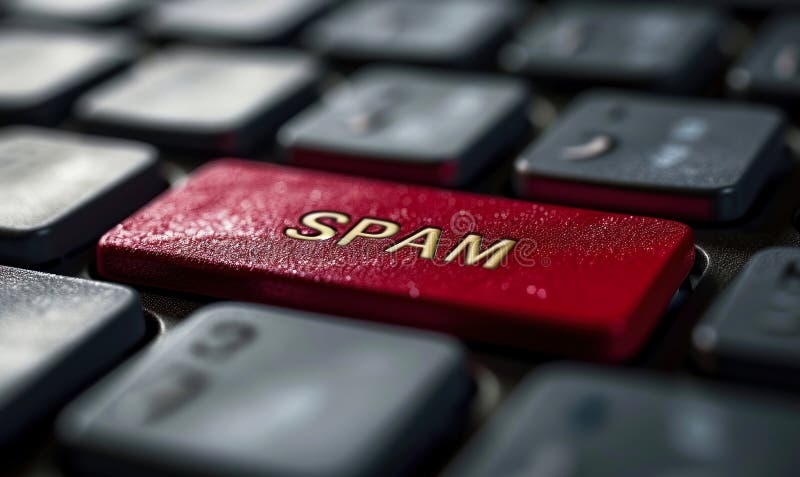 Butonul de alertă pentru spam roșu de pe o tastatură care ilustrează amenințările la adresa securității cibernetice și conceptele stock illustration