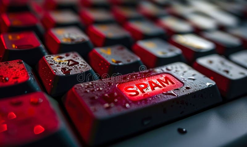 Butonul de alertă pentru spam roșu de pe o tastatură care ilustrează amenințările la adresa securității cibernetice și conceptele royalty free illustration