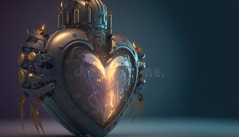 Generative ai Roboter Herz in cyberpunk Stil futuristische Illustration. Liebesromantik. Valentinstag stock abbildung