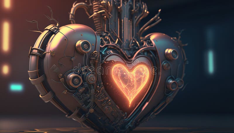 Generative ai Roboter Herz in cyberpunk Stil futuristische Illustration. Liebesromantik. Valentinstag stock abbildung