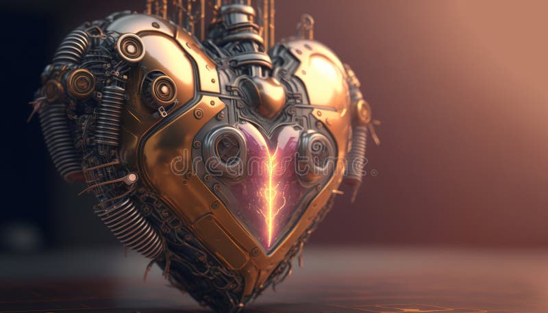 Generative ai Roboter Herz in cyberpunk Stil futuristische Illustration. Liebesromantik. Valentinstag stock abbildung
