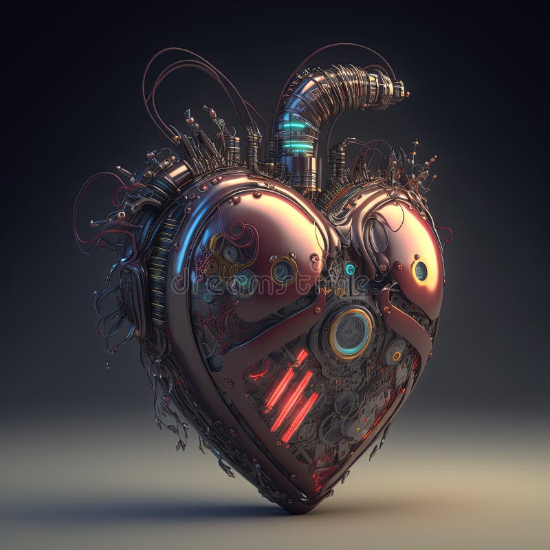 Generative ai Roboter Herz in cyberpunk Stil futuristische Illustration. Liebesromantik. Valentinstag. Sci lizenzfreie abbildung