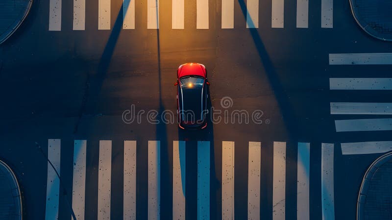 Generative ai russia Luftansicht von Single Car vor leerem zebra-Kreuzung Business-Konzept. lizenzfreie abbildung