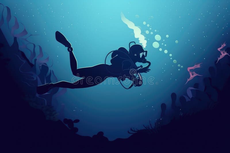 Generative Ai of Scooba Diving in Deep Water of the Ocean Stock