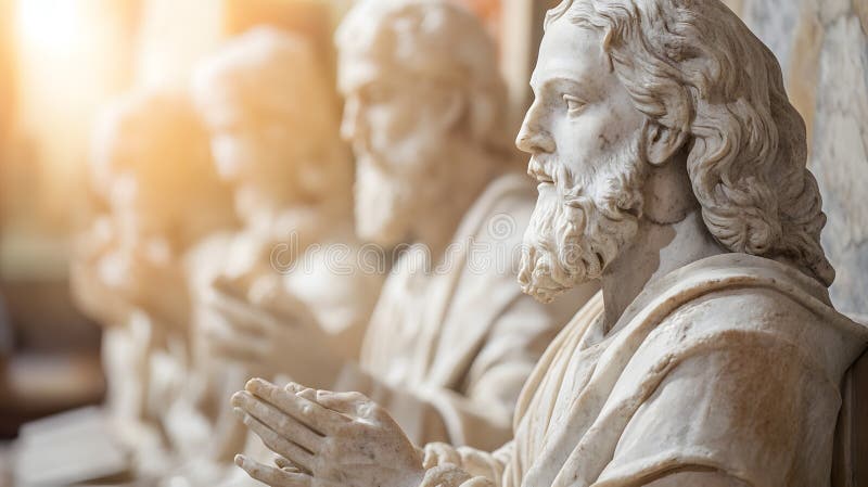 Generative AI Sculptural Art of Historical Figures in Golden Light and Shadows business concept.