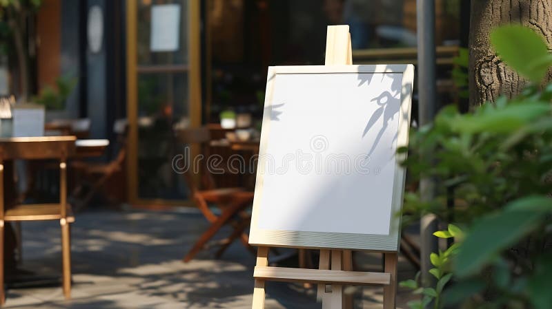 Indicativul generativ al magazinului Ai pe un mockup. suport alb pentru panouri albe în apropierea intrării în macheta cafenea stock illustration