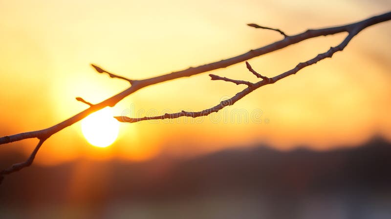 Generative AI Silhouette of Tree Branches Przeciw pięknej koncepcji biznesowej Sunset Background. royalty ilustracja