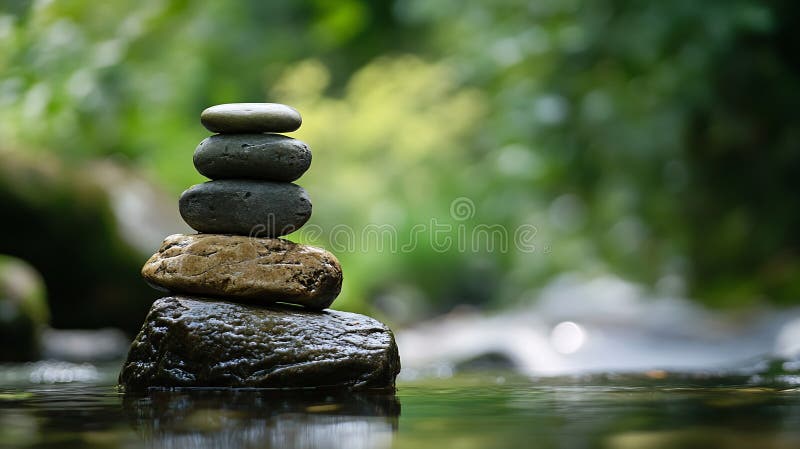 Generative AI Stack Pebbles su Smooth Stones per un concetto di business di Tranquil River. royalty illustrazione gratis