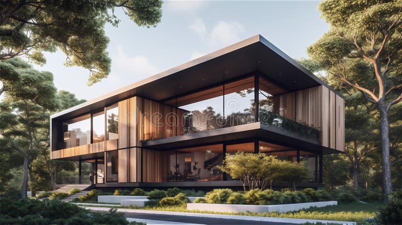 Generative AI, Sustainable Modernism Building stock illustration
