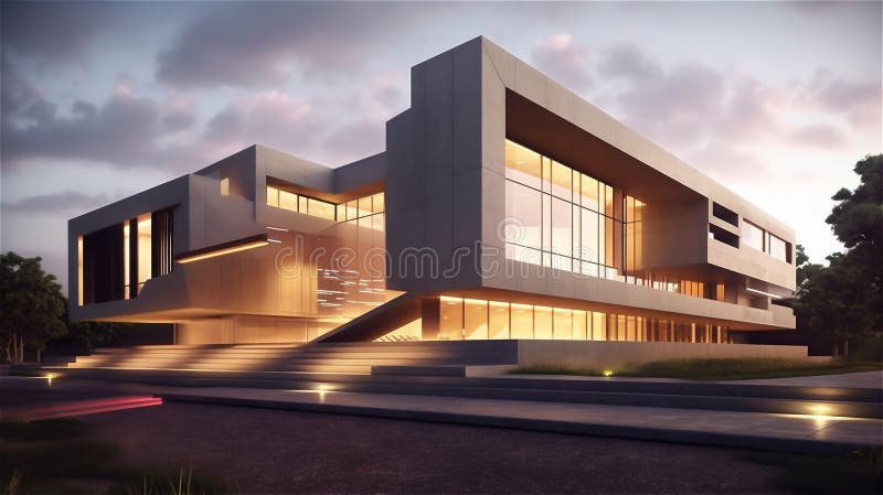 Generative AI, Sustainable Modernism Building royalty free illustration