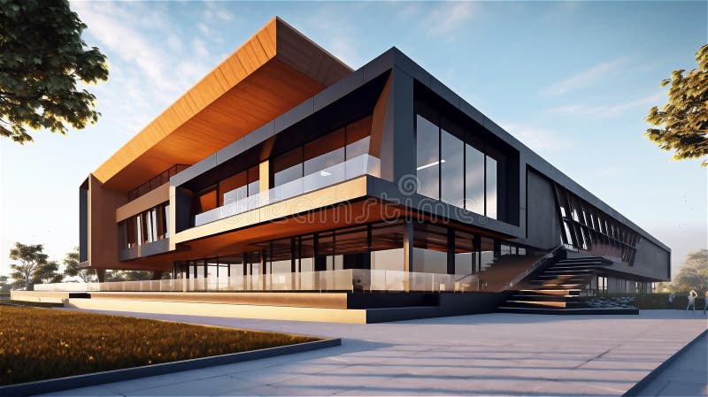 Generative AI, Sustainable Modernism Building royalty free illustration