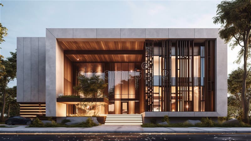Generative AI, Sustainable Modernism Building vector illustration