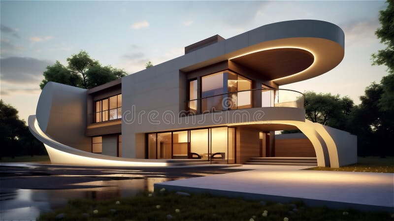 Generative AI, Sustainable Modernism Building royalty free illustration