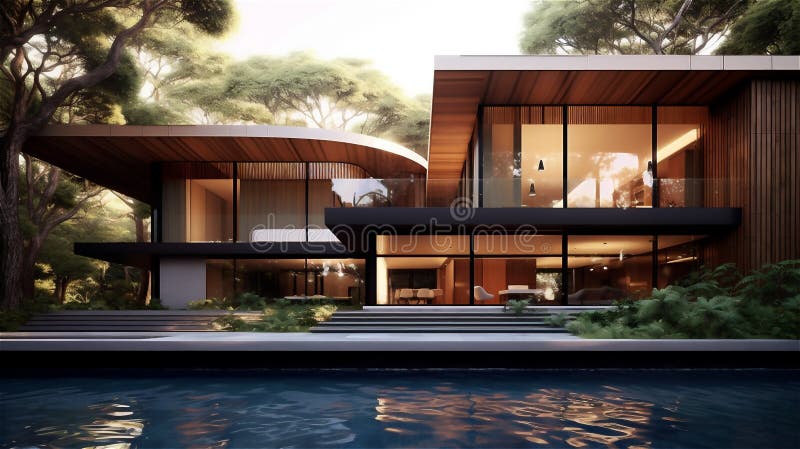 Generative AI, Sustainable Modernism Building vector illustration