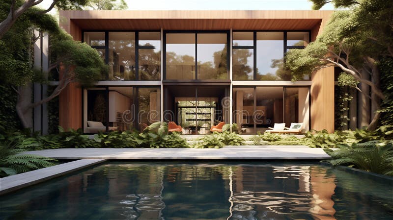 Generative AI, Sustainable Modernism Building royalty free illustration
