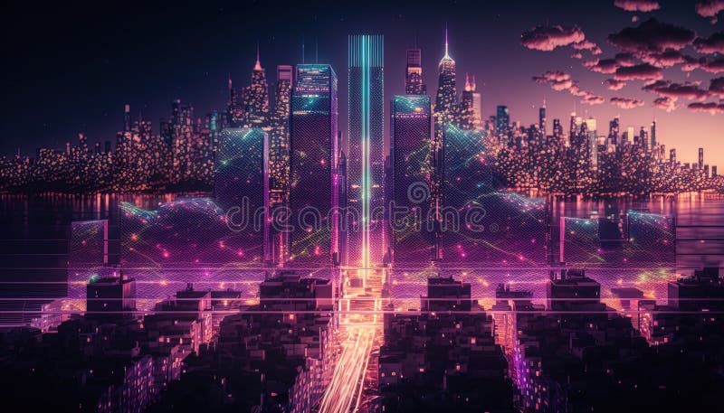 Generative ai. Technology hologram UI hi-tech colorful art. United States of America Smart city royalty free illustration