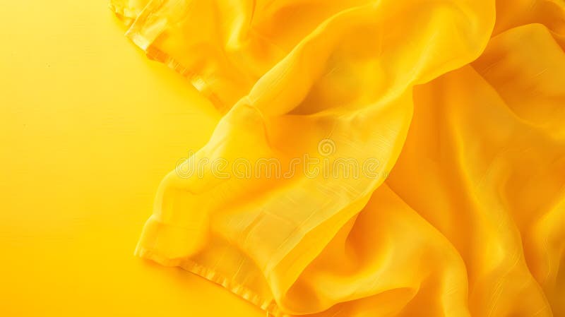 Generative AI top view with yellow empty kitchen napkin isolated on table background Folded cloth for mockup with stock photography