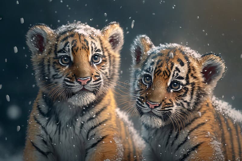 Tiger in the rain. 3D rendering. Digital painting., Ai Generative