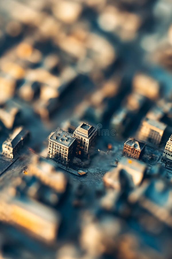 Generative AI verschwimmen die Luftansicht eines Stadtumfeldes mit Gebäuden und urbanem Landschaftskonzept. lizenzfreie abbildung