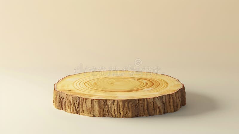 Generative AI Wooden eco rustic pine tree wood circle disc platform podium on beige background Minimal empty displ royalty free illustration