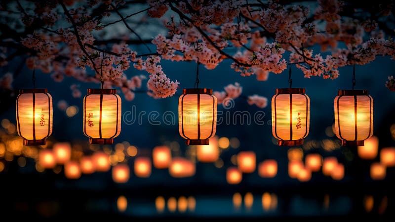 Generative image of dragon with lanterns decoration in chinese new year cherry blossoms illustrazione vettoriale