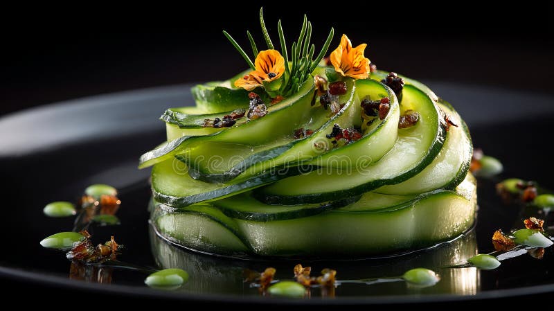 Generato da AI. Piallatura minimalista di gourmet cetrioli che formano un delicato schema floreale royalty illustrazione gratis