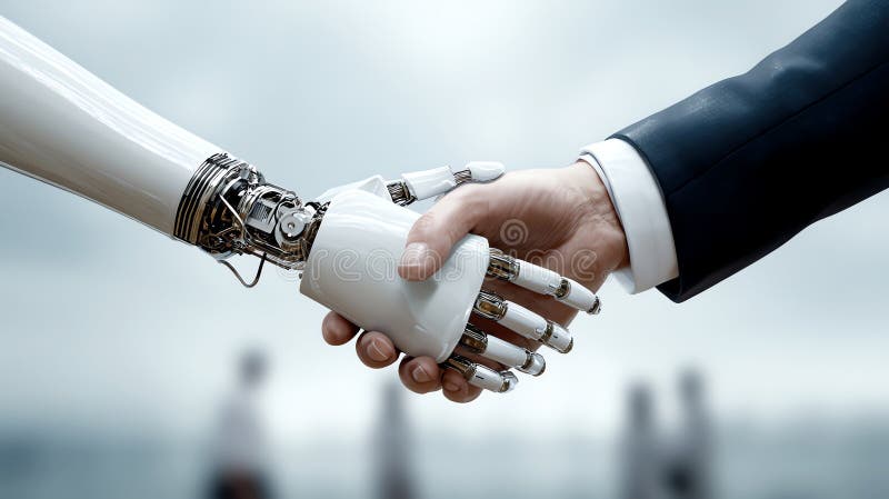 Generato dall'AI con handshake man e robot royalty illustrazione gratis