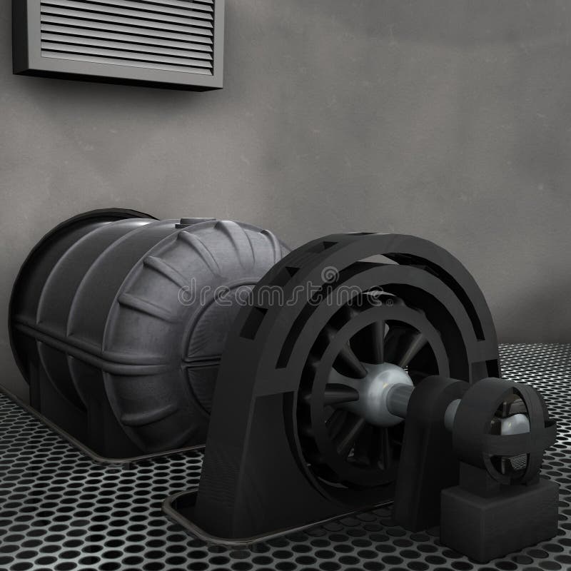 3D model of generator based on photos of real generators. Computer render. 3D model of generator based on photos of real generators. Computer render.