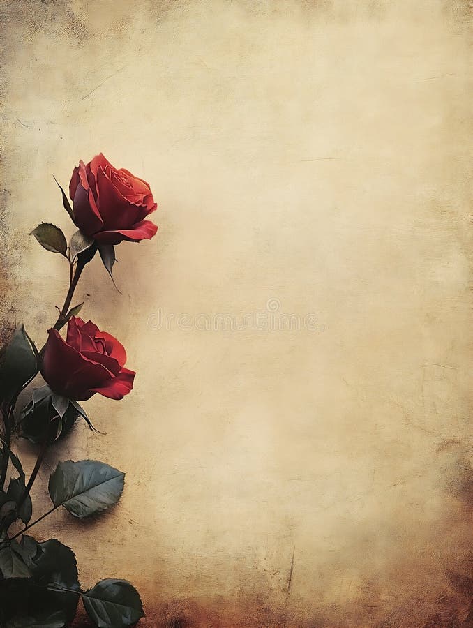 Generator AI Single Red Rose on Vintage Textured Background for Elegant Floral Greeting Card Design business conc. Generacyjna AI : Single Red Rose on Vintage Textured Background for Elegant Floral GreeCard Design Business.