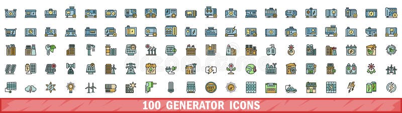 100 generator icons set, color line style vector illustration