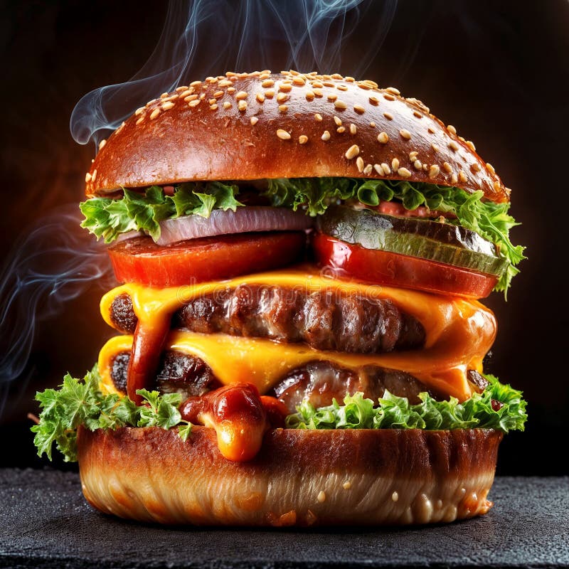Generatywna piekna soczysta chomik hamburger cheeseburger bun cafe menu przekąski fast food royalty ilustracja