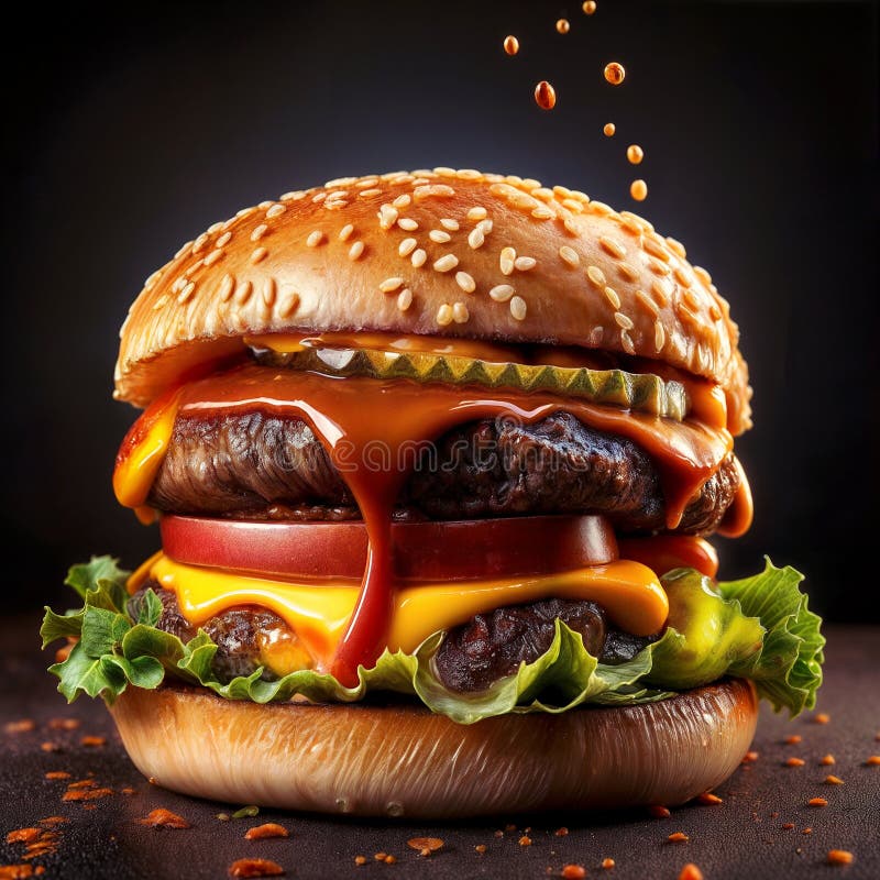 Generatywna piekna soczysta chomik hamburger cheeseburger bun cafe menu przekąski fast food ilustracji