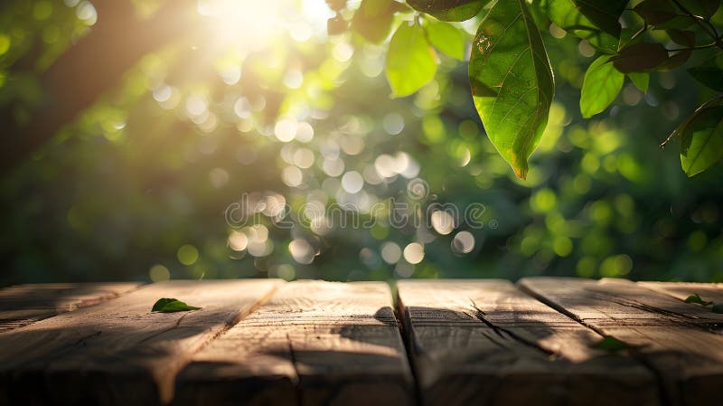 Generatywny ai drewniany stół z miejscem na kopie dla Twojego produktu i zielony słoneczny bokeh outdoor szablon business concep. Ai generatywne : drewniany stół z miejscem na kopie dla Twojego produktu i zielony słoneczny bokeh outdoor szablon koncepcja biznesu.