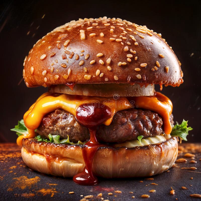 Generatywny sok AI smakowy hamburger cheeseburger ser zielony pickle bun cafe menu przekąski fast food ilustracji