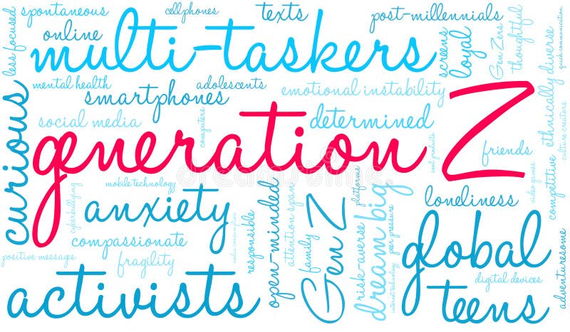 Generering Z Word Cloud. Generera ett Z-ordmoln på en vit bakgrund