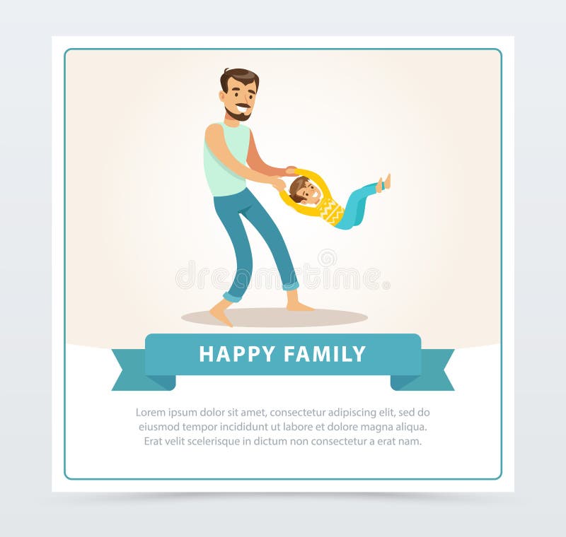 Generi la rotazione di suo figlio, papà e figlio divertendosi insieme, elemento piano di vettore dell'insegna felice della famigl illustrazione vettoriale Generi la rotazione di suo figlio, papà e figlio divertendosi insieme, elemento piano di vettore dell'insegna felice della famigl illustrazione vettoriale