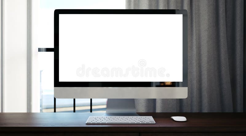 Generic design computer on the wooden table. 3d royalty free stock photography