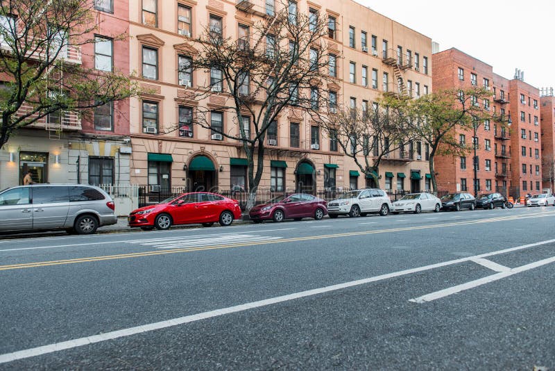 Generic manhattan uptown Upper West Side street with buildings in New York City stock photography Generic manhattan uptown Upper West Side street with buildings in New York City stock photography