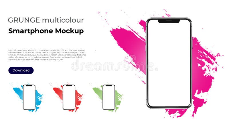 A generic smartphone mockup on randon grunge colorful background. Pink, green, blue, red. Template for app presentation for vector illustration A generic smartphone mockup on randon grunge colorful background. Pink, green, blue, red. Template for app presentation for vector illustration